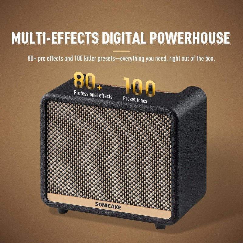 SONICAKE 10W BT Guitar Amplifier, Multi-effect Digital Modeling Speakers with APP, Portable Desktop All-in-one Guitar Amp with 80 Effects 100 Preset for Bedroom Practice, OTG AMPCUBE QAM-20 - Image 2